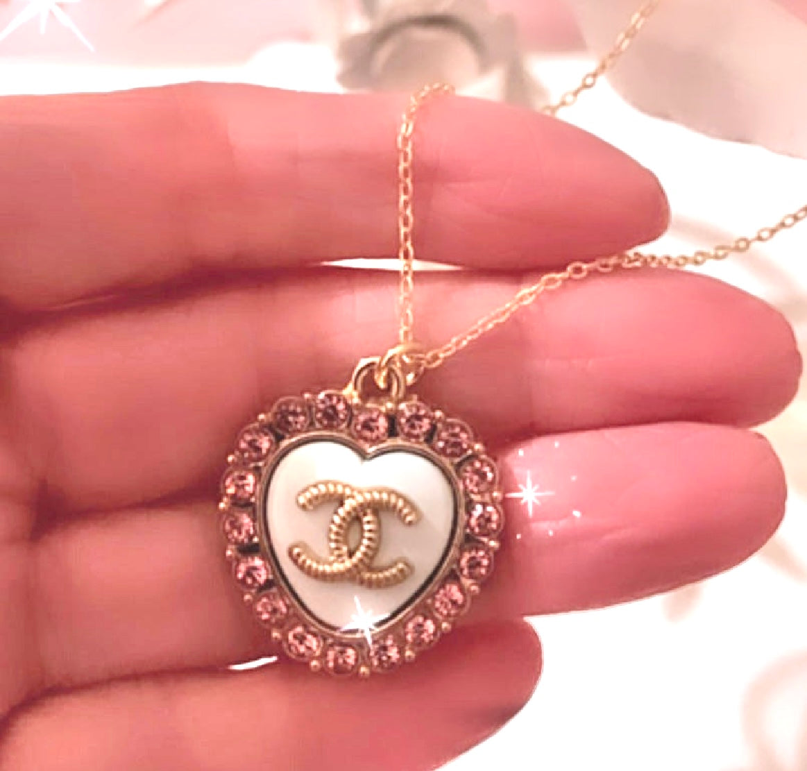 The White Heart Pavé Necklace- 2 color options