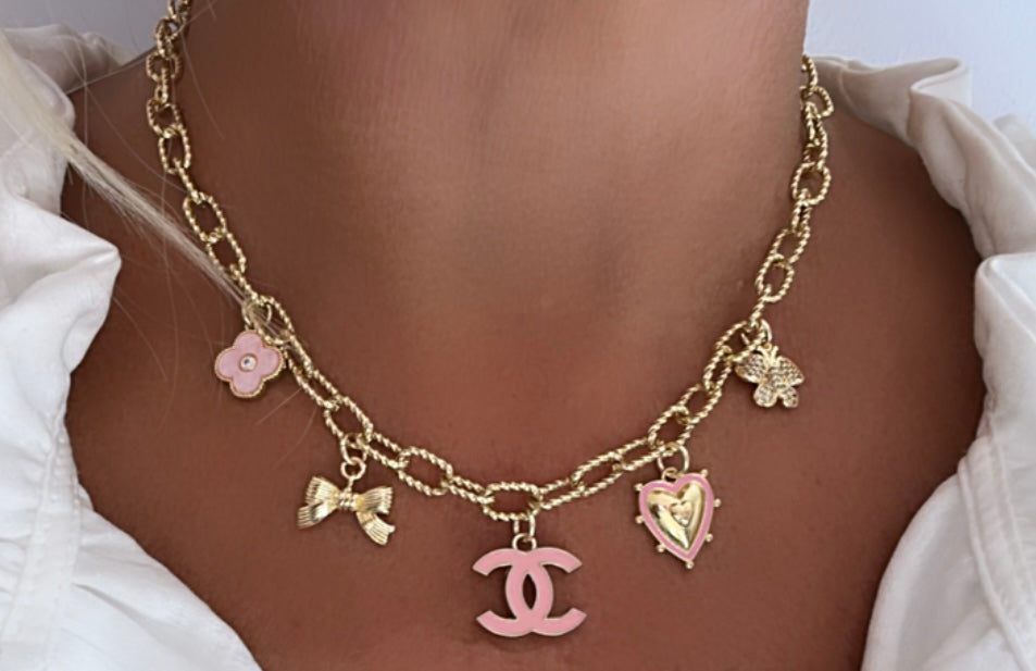 The Dainty Charm Necklace in Pink