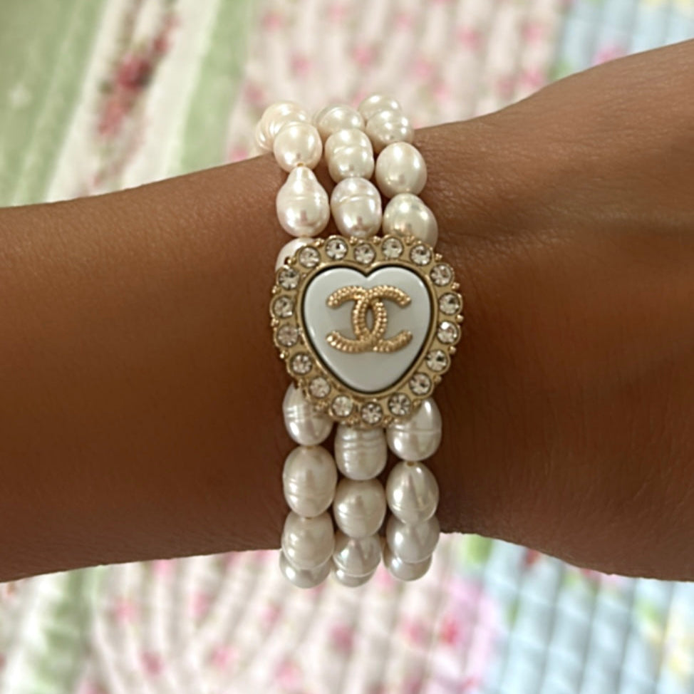 The White Heart Pavé Bracelet Stack