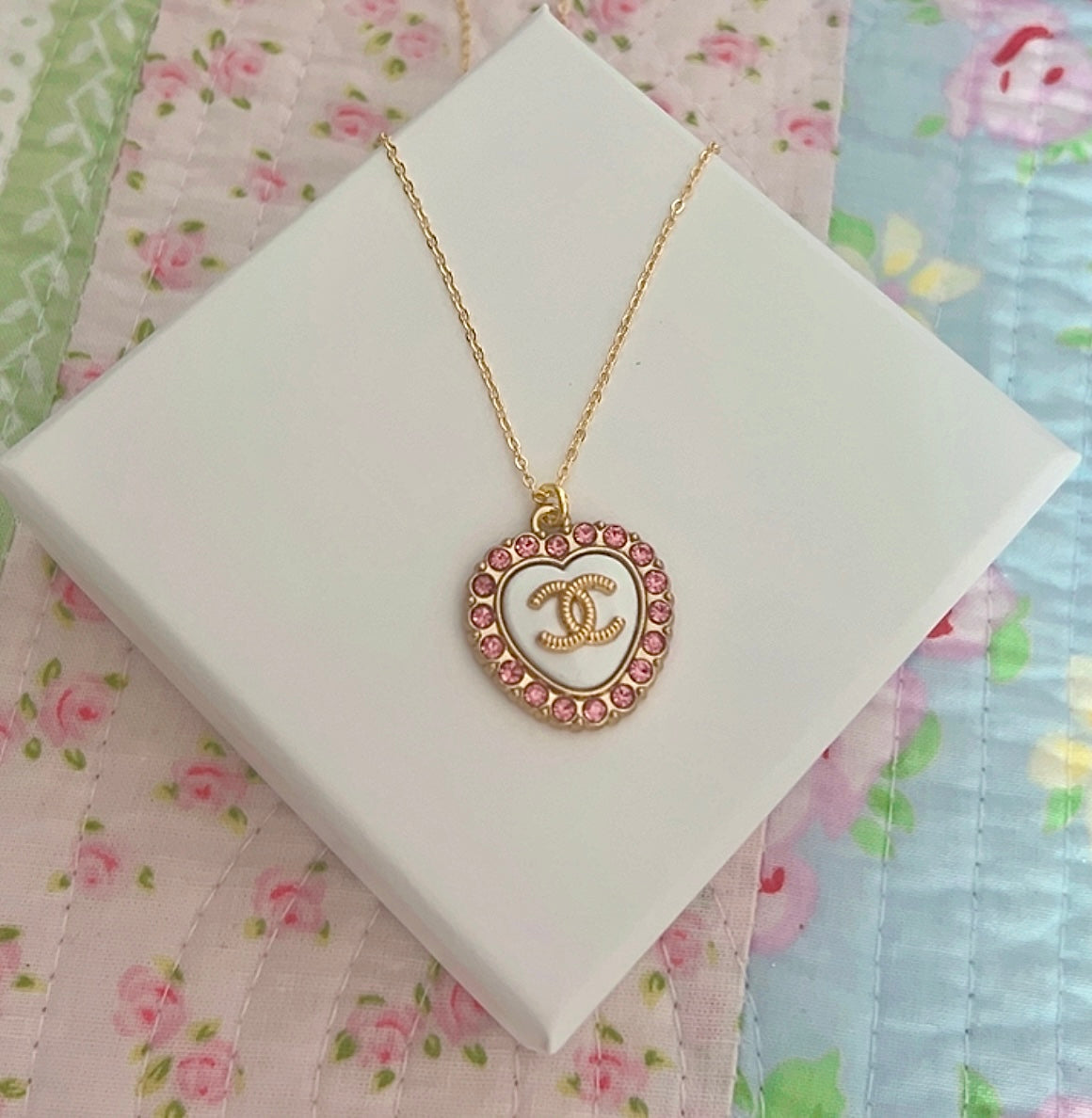 The White Heart Pavé Necklace- 2 color options