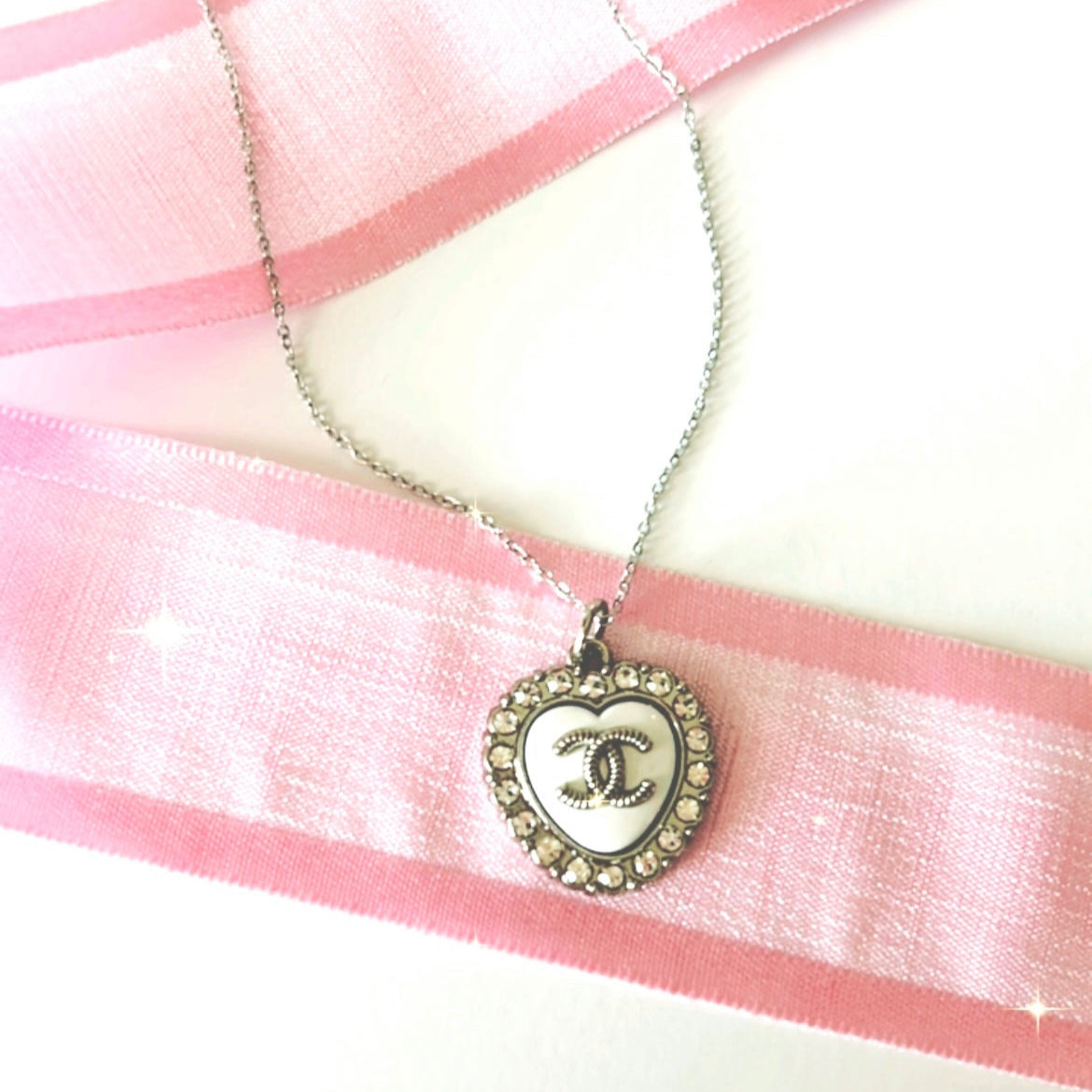 The White Heart Pavé Necklace in Silver- 2 color options