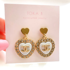 The Heart Pavé Earrings in White & Gold