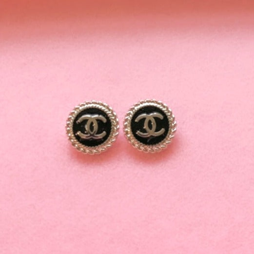 The Black & Silver Medallion Stud Earrings-Minis