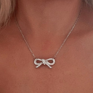 The Crystal Bow Necklace in Silver