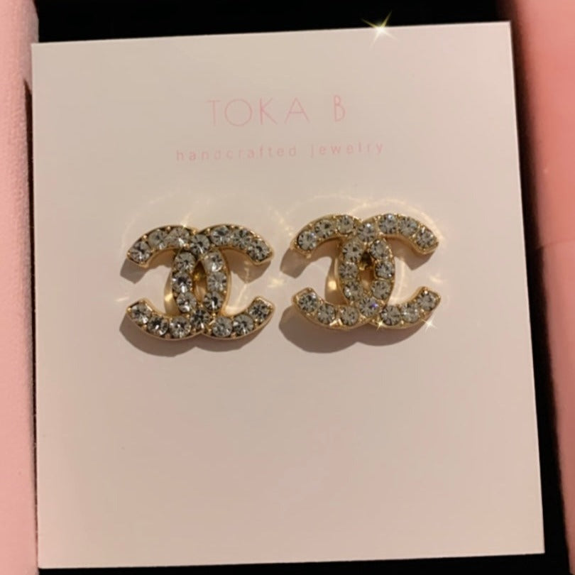 The Crystal Stud Earrings in Gold