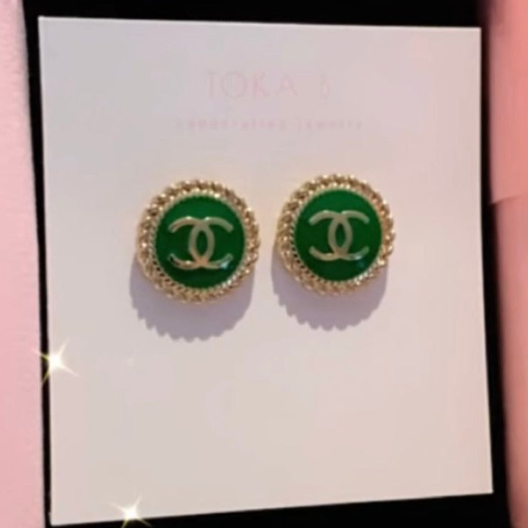 The Green & Gold Medallion Earrings-Minis