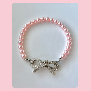 The Crystal Bow Pearl bracelet in Silver- 2 color options