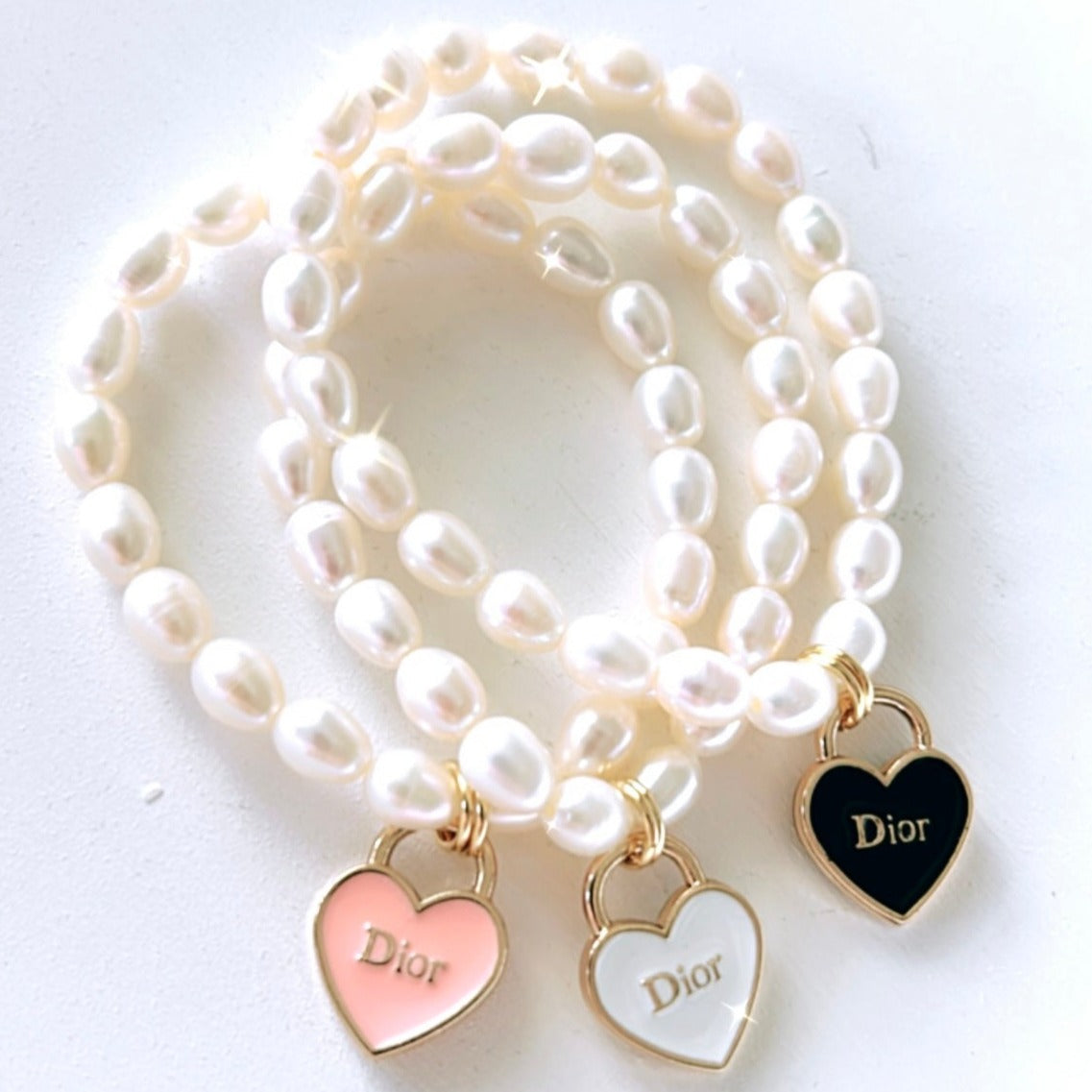 The Dee Dee Heart & Pearl Bracelet in Black
