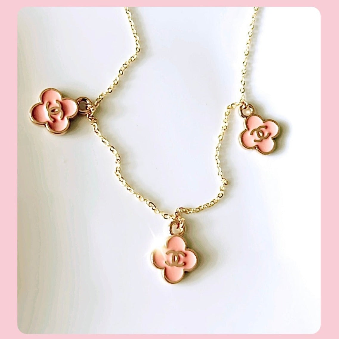 The Mini Flower Charm Necklace in Pink