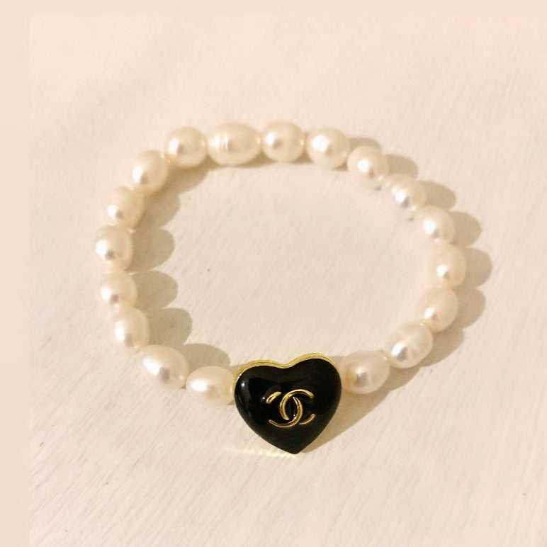 The Pearl & Black Heart Bracelet
