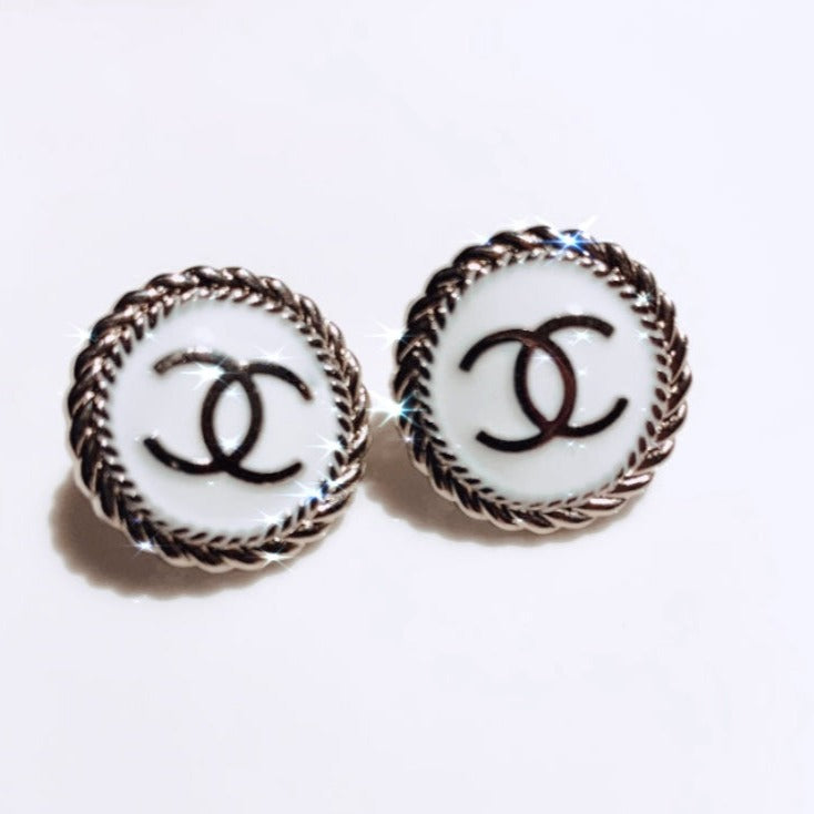 The White and Silver Medallion Stud earrings-Minis