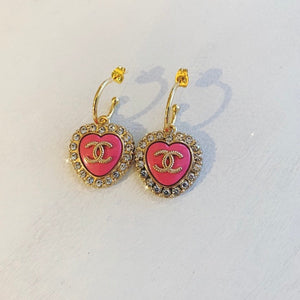 The Pink Heart Pavé Hoop Earrings